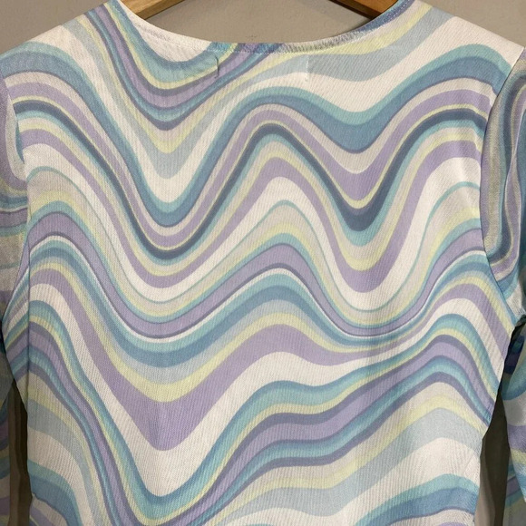 Madden NYC Y2K Wavy Corset Crop Top Women's Large Long Sleeve Mesh Stretch - Picture 11 of 14